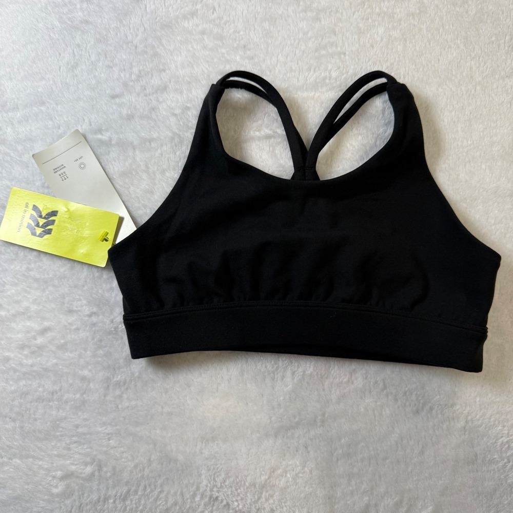 All In Motion‎ Black Spaghetti Strap Sports Bra Size S 6/7 Kids Athletic Top